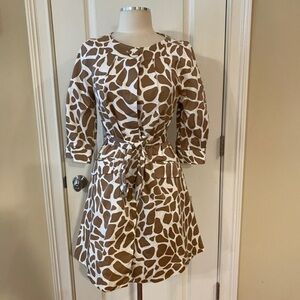 NEW Newport News Giraffe Print Belted Jacket Tan White Size 6